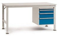 Manuflex AU5847.7035 Arbeitstisch mit Schubladen 2000x800x760mm Kunststoff hellgrau RAL7035 hellgrau