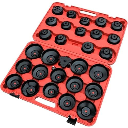Neilsen CT1656 30pc Oil Filter Wrench Set - Cup Type | 6–45 Flutes 66–108mm | 3 Leg Oil Filter Wrench | 3/8in Drive | 1/2F to 3/8M Drive Adaptor
