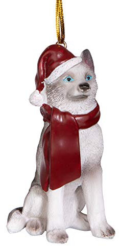 Design Toscano Siberischer Husky Festtagshund Weihnachtsbaumverzierung Festtagsdekoration, Polyresin, vollfarbe, 8 cm