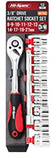 Hi-Spec 12pc Metric Socket Set with Ratchet Wrench & Extension Bar - 3/8 Drive, 8-21mm for Home DIY and Car Garage Mechanic - Rust Resistant Chrome Electroplating