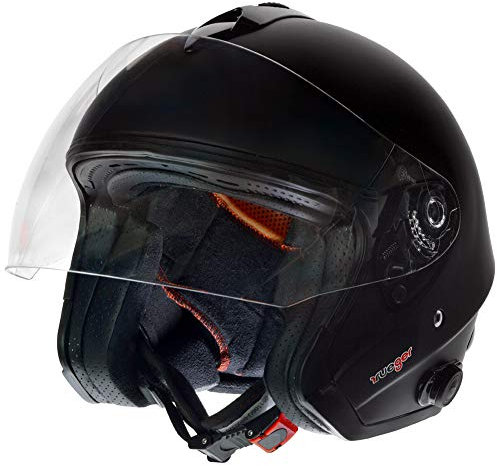 RF-730 Bluetooth Jethelm Motorradhelm Jet Motorrad Roller Bobber Helm rueger, Größe:XS (53-54), Farbe:Matt Schwarz