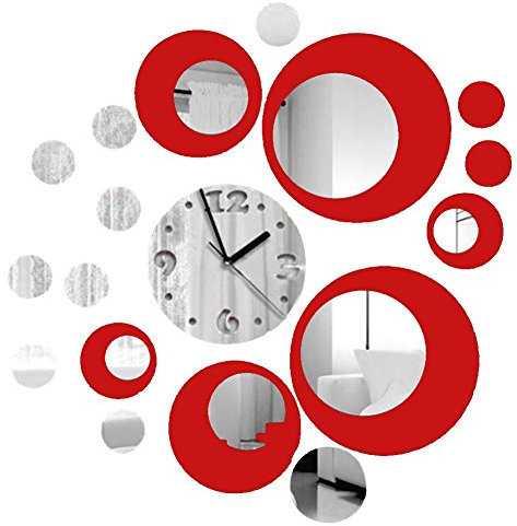 Itian Orologio da Parete in Metallo con Effetto Specchio d'Argento Vinile Adesivo Decorazione Moderna Camera da Letto Soggiorno (Rosa)