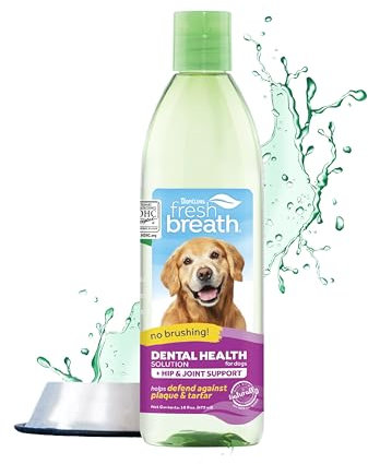 TropiClean Fresh Breath Dog Teeth Cleaning – Dog Dental Care for Bad Breath - Breath Freshener - Water Additive Mouthwash – Helps Remove Plaque Off Dogs Teeth, Hip & Joint Support, 473ml