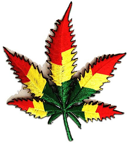 Reggae Marijuana Weed Cannabis - Iron on Patches Adhesive Emblem Stickers Appliques, Size: 3.35 x 3.74 inches