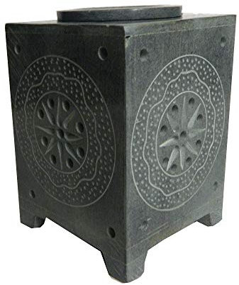 Duftlampe 8,5 cm Windrose Quadratisch Schwarz Speckstein Wohnaccessoire Deko Raumduft Stövchen