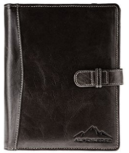 Alpenleder Tablet Tasche - SEILSCHAFT (Handgefertigt) - Nachhaltiges Bio-Leder aus regionaler Landwirtschaft | Tablettasche Leder 9zoll, Konferenzmappe A5 *Fair Produziert* (22x17x3cm Ebenholz)