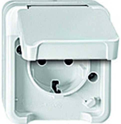Schneider Electric Merten Schuko-Steckdose mit Klappdeckel, 2-polig+E, Aufputz, Berührungsschutz, Aquastar, IP44, polarweiss, Artikelnummer MEG2300-8019
