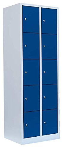 Lüllmann 10 Fächer Schließfachschrank komplett montiert blau 180x60x50cm Wertfachschrank Fächerschrank Spind Umkleideschrank 520521
