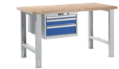 LISTA | Werkbank im Baukastensystem | Höhe 740-1090 mm | Hängeschrank | 3 Schubladen | enzianblau | Tischbreite 1500 mm