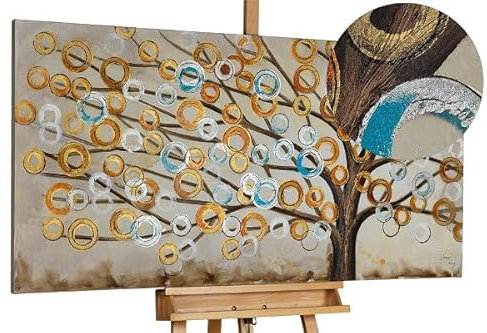 Kunstloft Quadro su tela | 100% DIPINTO A MANO | 140x70cm | Dipinto 'Blues autunnale' | Foresta & Alberi | Rame Beige | Arte moderna