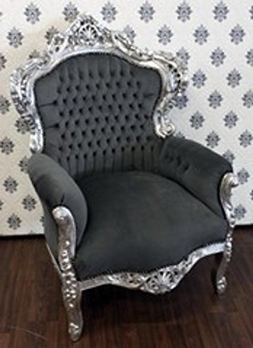 Casa Padrino Barock Sessel King Grau/Silber