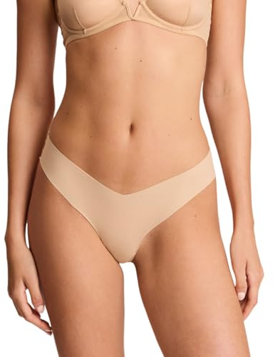 commando Classic Thong | Invisible Everyday Thong | No-Show Underwear Loved by Celebrities & Stylists | Raw-Cut Microfiber | Beige, X-Small-Small