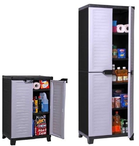 Kunststoffschrank-Set Elite: groß + mittel, verstellbare Einlegeböden | Kombination aus hohem und mittlerem Schrank, je bis 20 kg belastbar, abschließbar für Haushalt und Garage