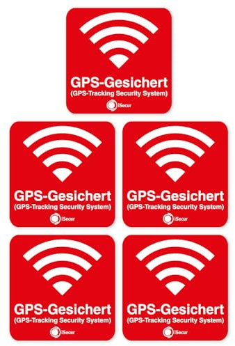 Aufkleber Alarm GPS iSecur® alarmgesichert I 40x40mm I 5 Stück I GPS-Sicherung innenklebend für Fensterscheiben I Auto Motorrad LKW Baumaschinen I hin389