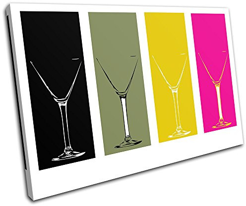Bold Bloc Design - Colour Martini Glasses Food Kitchen 75x50cm SINGLE Canvas Art Print Box Framed Picture Wall Hanging - Hand Made In The UK - Framed And Ready To Hang