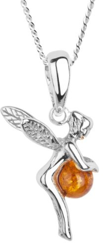 InCollections Damen-Anhänger 925/000 Sterlingsilber mit Bernstein inklusive Panzerkette Elfe 45 cm 541A200060890