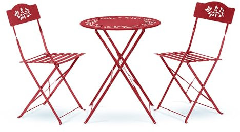 Alpine Corporation Indoor/Outdoor 3-Piece Bistro Set Folding Table and Chairs Patio Seating, Red