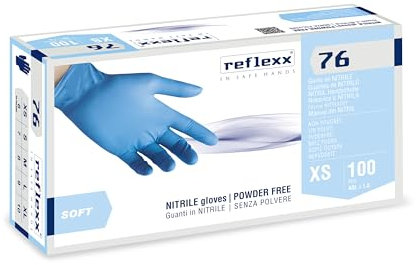 Reflexx R76/XS Guanti in Nitrile senza Polvere 3.5 gr, Taglia XS, 100 Pezzi, Azzurro