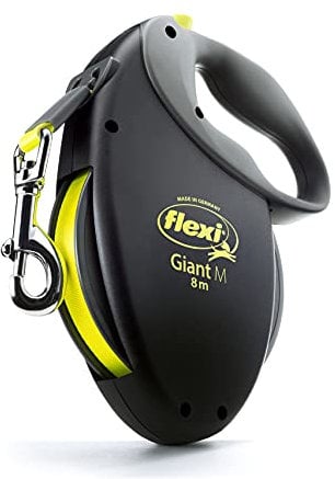 flexi® Giant S/M Gurt 8 m schwarz, neon-gelber Gurt, Roll-Leine für Hunde bis 25 kg