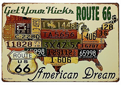 Route Us Road 66 license - Retro Vintage Tin Sign 12 x 8