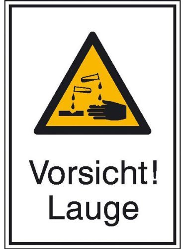Indigos UG Aufkleber Vorsicht! Lauge Warnschild - 13,1x18,5 cm - selbstklebender Sicherheits Aufkleber für Tür oder Wand - Warnschild für Gebäude, Hotel, Büro, Firma, Haus, Praxis