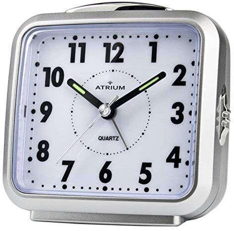 Atrium Klassischer Wecker Analog Quarz ohne Ticken mit Licht und Snooze Silber A250-19