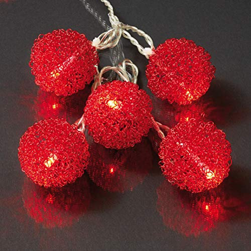 hellum LED Lichterkette mit Metallbällen rot 20 LED weiß, 285cm Lichtlänge, Indoor, Transformator, 5m Zuleitung, 576344