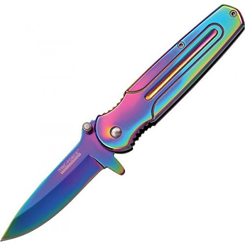 TAC FORCE MASTER CUTLERY TF-843 Ordner 9,5 cm, Regenbogen-Finish, Klinge und Griff aus Edelstahl mit Taschenclip, Blau