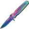 TAC FORCE MASTER CUTLERY TF-843 Ordner 9,5 cm, Regenbogen-Finish, Klinge und Griff aus Edelstahl mit Taschenclip, Blau