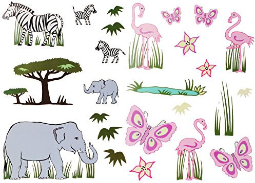 alles-meine.de GmbH 25 TLG. Set: Wandsticker/Sticker - Zebra & Elefanten & Schmetterlinge & Flamingo - Wandtattoo Aufkleber/Wandaufkleber - Kinderzimmer - Zootiere - Afrika -..