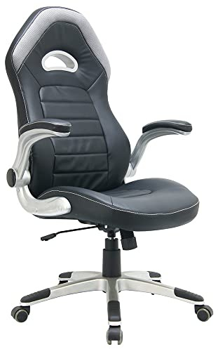 Waytex Gamer Bürostuhl, Schalenform, Kunstleder, Schwarz, klappbare Armlehnen