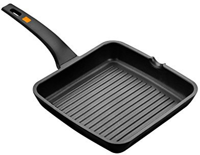BRA A271428 Efficient - Grill Asador con Rayas, Aluminio Fundido con Antiadherente Platinum Plus, Apto para Todo Tipo de Cocinas Incluido Inducción, Libre de PFOA, Negro, 28 x 28 cm