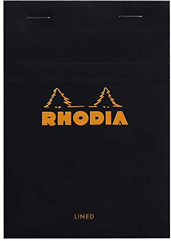 Rhodia 136009C Notizblock (DIN A6, 10,5 x 14,8 cm, geheftet, liniert, mikroperforiert, 80 Blatt) 1 Stück schwarz