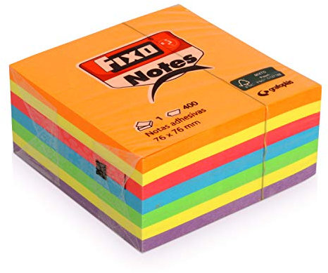 Fixo Haftnotizen 76 x 76 Fluor, Würfel/Taco 4 Farben