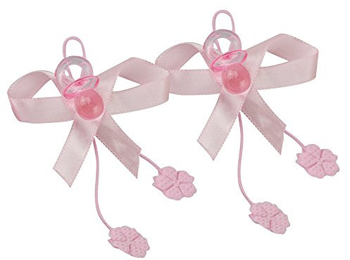50 Pezzi Ciuccio BOMBONIERA 2CM Colore Rosa Decorazione con Fiocco CIUQUE Foglie Nascita E Battesimo