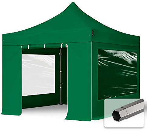 TOOLPORT Faltzelt Faltpavillon Pavillon 3x3m - mit 4 Seitenteilen (Panoramafenster) Premium Dach Partyzelt dunkelgrün
