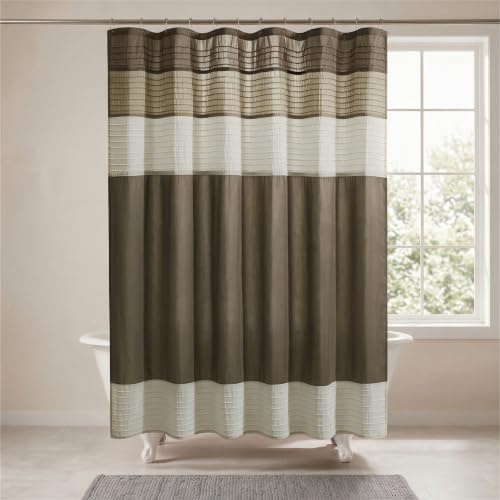 Madison Park Amherst 72 x 72 Bathroom Shower Curtain, Faux Silk, Natural