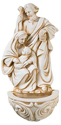 Resin Holy Family Saint Joseph Mary and Infant Christ Water Font 6.5 Inch
