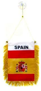 AZ FLAG - Fanion Espagne Pour Décoration Voiture Avec Ventouse et Franges Dorées - Mini Drapeau Espagnol - 13x10 cm