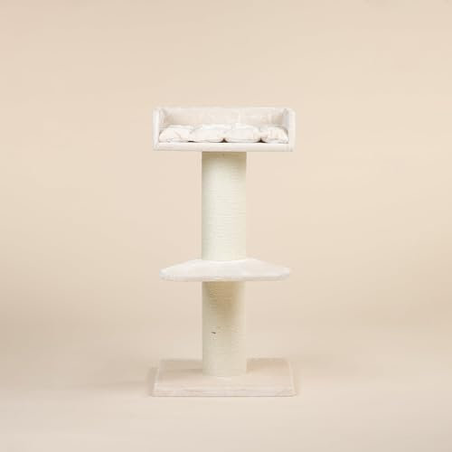 Arbres à Chat RHRQuality pour Grands Chats – Maine Coon Lounge – 120 cm de Haut – avec poteaux en sisal Extra épais de 20 cm – Crème