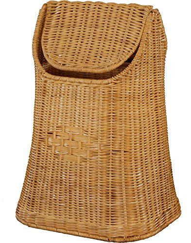Papierkorb aus Rattan geflochten mit Schwingdeckel Farbe Honig, Abfallkorb aus natürlichem Rattan