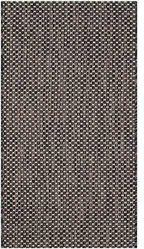 SAFAVIEH Zeitgenössische Teppich für Wohnzimmer, Esszimmer, Schlafzimmer - Courtyard Collection, Kurzer Flor, Schwarz und Beige, 61 X 109 cm