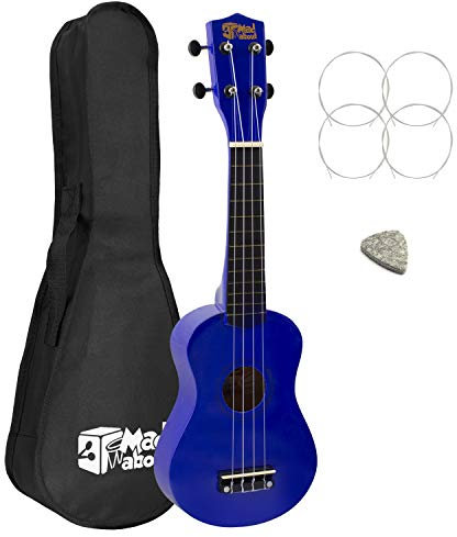 Mad About SU8-LH-BL Sopran-Ukulele für Linkshänder - Blau - mit Tasche, Filzpick, Ersatzsaiten