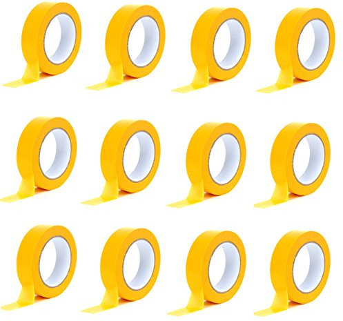 Premium Goldband 25 mm x 50 m | Profi Soft Tape UV-beständig | Lackierband Kreppband Feinkreppband Abklebeband (12)