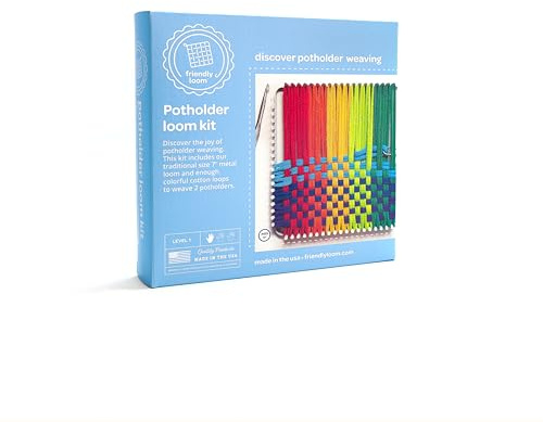 Friendly Loom 7” Traditional Potholder Weaving Kit | Sturdy Metal Loom and Quality Cotton Weaving Loops in Rainbow Colors | Complete Kit to Weave 2 Functional Potholders | Made in the USA