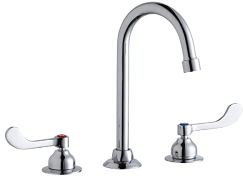 Elkay LK800GN05T4 Chrome Concealed Deck Faucet with 5 Gooseneck Spout and 4 Wristblade Handles