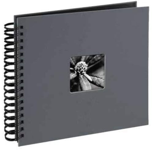 Hama Fotoalbum 28x24 cm (Spiral-Album mit 50 schwarzen Seiten, Fotobuch mit Pergamin-Trennblättern, Album zum Einkleben und Selbstgestalten) grau
