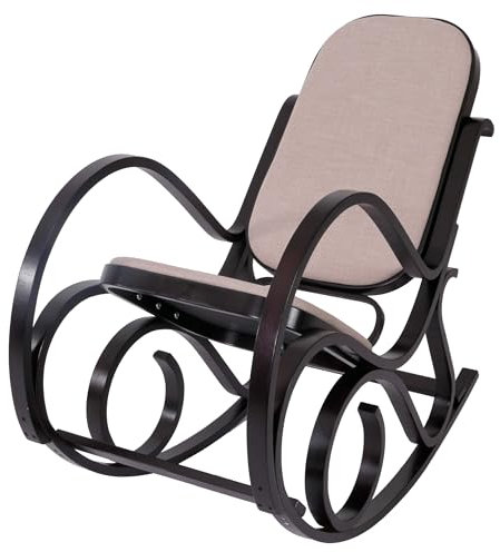 Mendler Schaukelstuhl M41, Schwingsessel Fernsehsessel, Massiv-Holz - Walnuss-Optik, Stoff/Textil beige