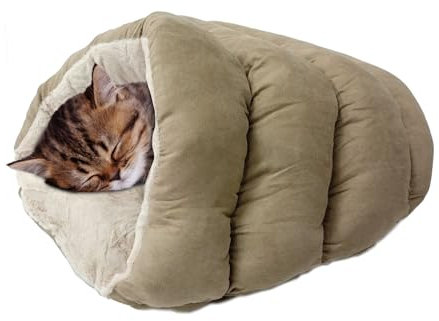SPOT Sleep Zone Kuschelhöhle, Katzenhöhlenbett für Indoor-Katzen und Mini-Hunde, langlebig und waschbar, bequem für Kätzchen und Welpen unter 4,5 kg und 30,5 cm lang, Hellbraun