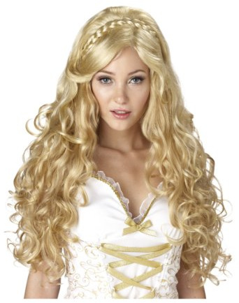 Generique - Burgfräulein Locken-Perücke mit Zopf goldblond